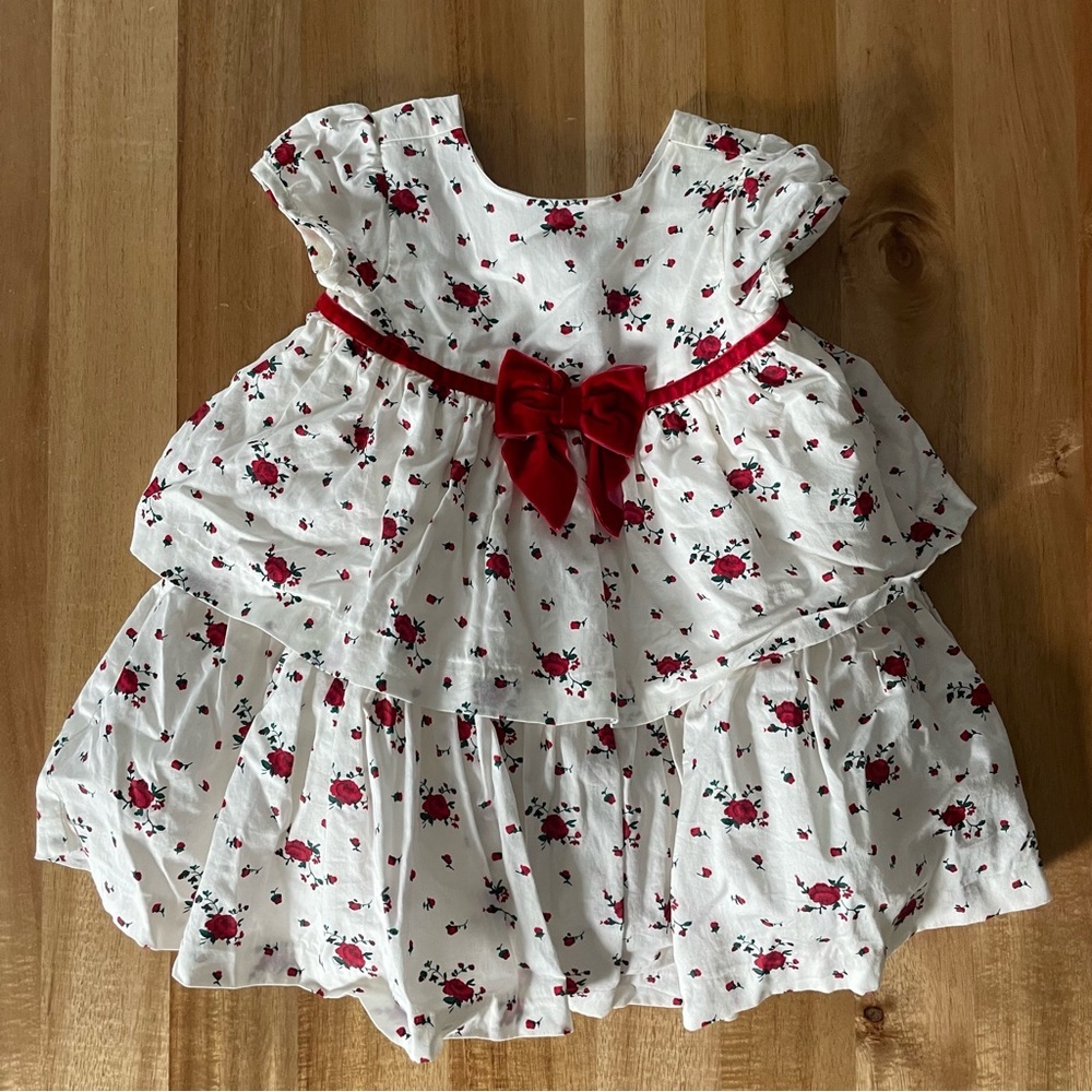Janie and Jack White and Red Floral Dress with Velvet Bow